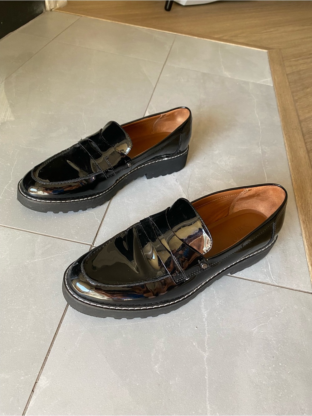 Franco Sarto Black Patent Penny Loafers